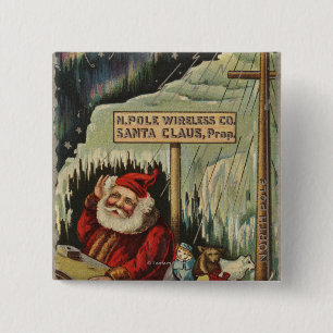 Christmas GreetingSanta at North Pole 2 Inch Square Button