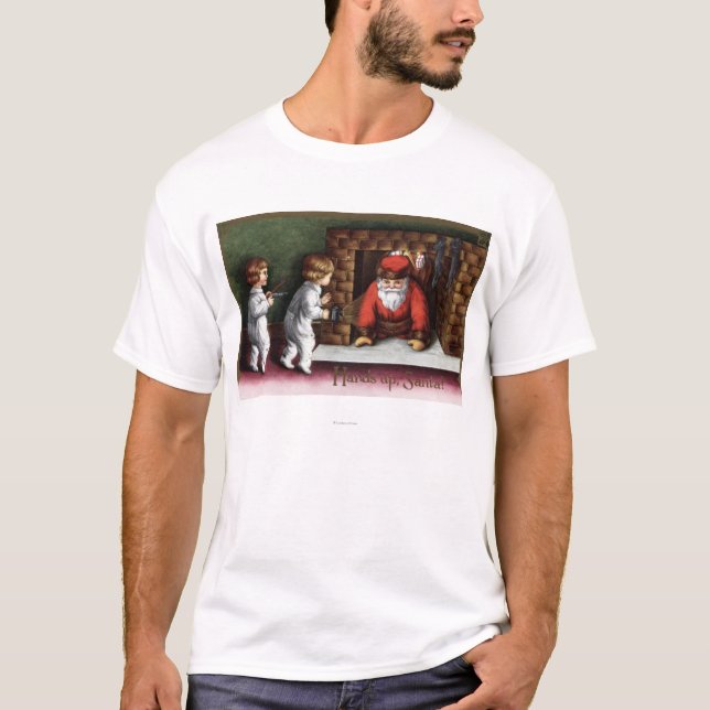 Christmas GreetingSanta Coming Out Chimney T-Shirt (Front)