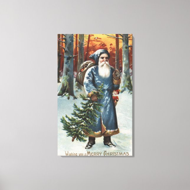 Christmas GreetingSanta in Blue Canvas Print (Front)