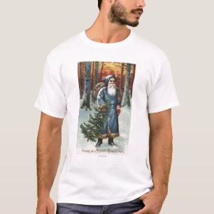 Christmas GreetingSanta in Blue T-Shirt