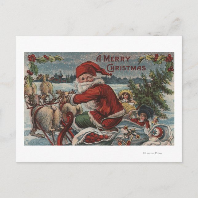 Christmas GreetingSanta on Sleigh Holiday Postcard (Front)
