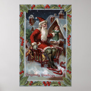 Christmas GreetingSanta on Sleigh Poster