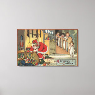 Christmas GreetingSanta Pulling Out Gifts Canvas Print