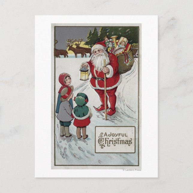 Christmas GreetingSanta Talking to Kids Holiday Postcard (Front)