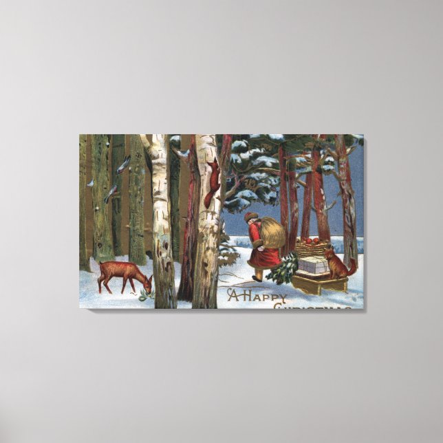Christmas GreetingSanta Through Forest Canvas Print (Front)