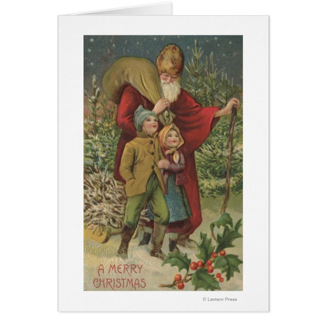 Christmas GreetingSanta Walking with Kids (Front)