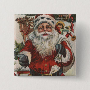 Christmas GreetingSanta with Deer and Kids 2 Inch Square Button