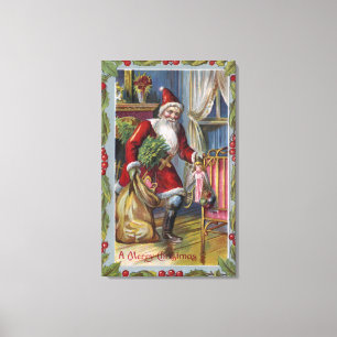 Christmas GreetingSanta with GiftsHolly Canvas Print