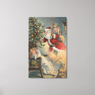 Christmas GreetingSanta with Tree and Gifts Canvas Print