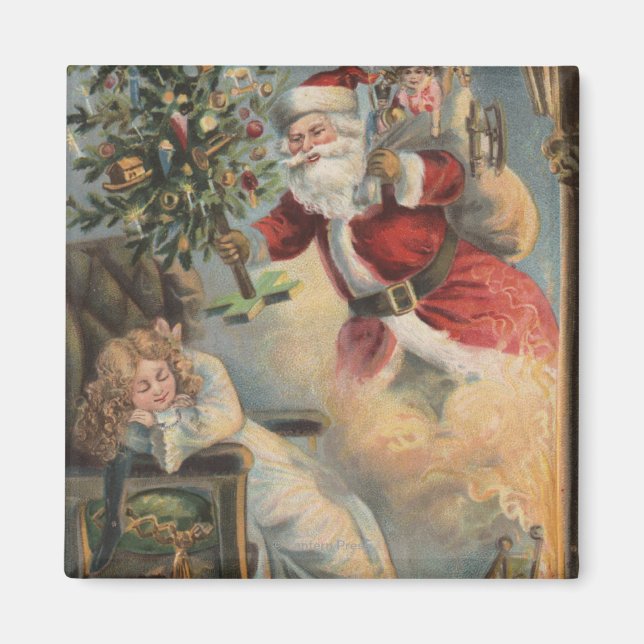 Christmas GreetingSanta with Tree and Gifts Magnet (Front)