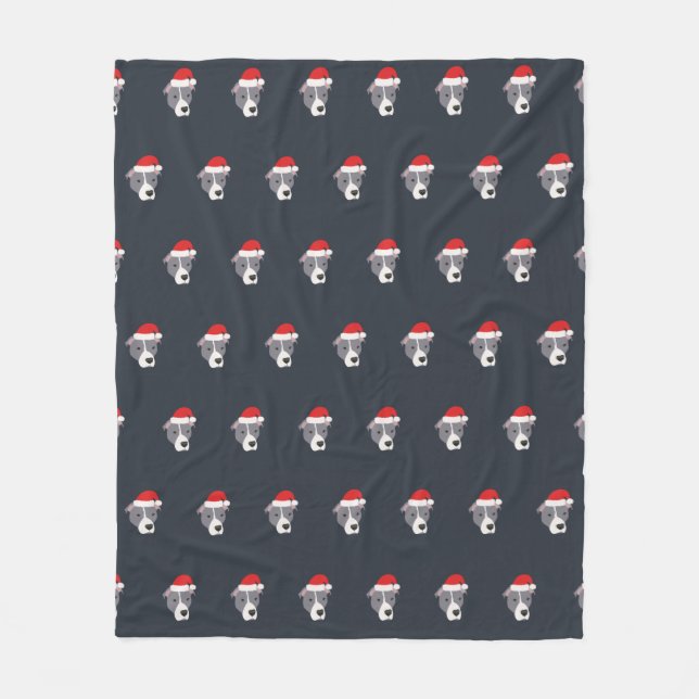 Christmas Grey and White Pit Bull Dog Fleece Blanket (Front)