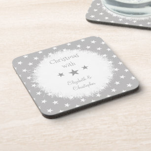Christmas grey and white with stars and names coaster