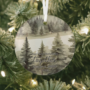 Christmas Grey Mountain Adventure Outdoor Couple Glass Ornament