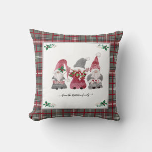 Christmas Grey Plaid Gnome Love Joy Peace Holly Throw Pillow