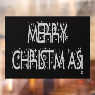 Christmas Grey Stars Night Black 11x8 Decor Vinyl Window Cling