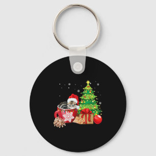 Christmas Grey Tabby Cat Ugly Xmas Tree Lights Paj Keychain