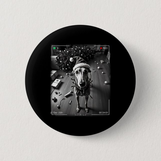 Christmas Greyhound Caught On Camera  2 Inch Round Button (Front)