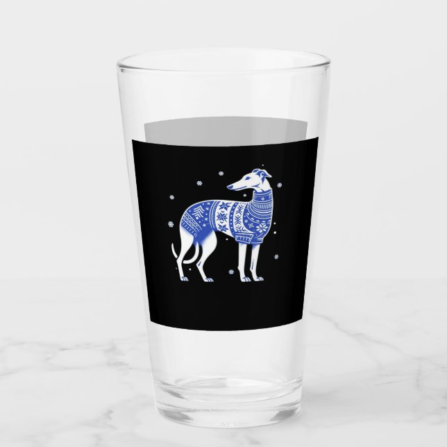 Christmas Greyhound Dog Wearing an Ugly Sweater Bl Glass (Front)