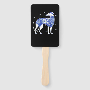 Christmas Greyhound Dog Wearing an Ugly Sweater Bl Hand Fan