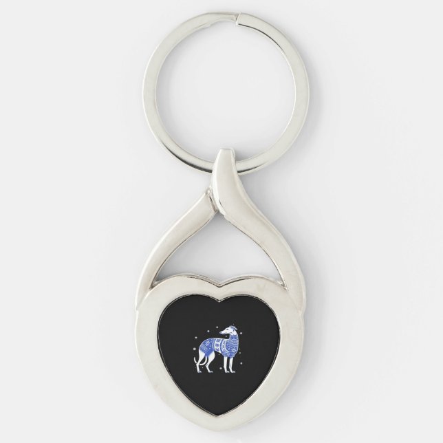 Christmas Greyhound Dog Wearing an Ugly Sweater Bl Keychain (Front)