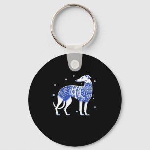Christmas Greyhound Dog Wearing an Ugly Sweater Bl Keychain