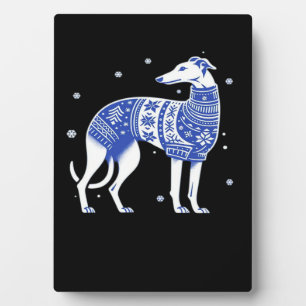 Christmas Greyhound Dog Wearing an Ugly Sweater Bl Plaque