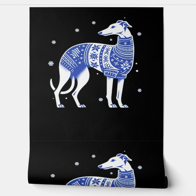 Christmas Greyhound Dog Wearing an Ugly Sweater Bl Wallpaper (Unrolling)
