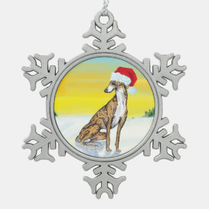 christmas greyhound snowflake pewter christmas ornament