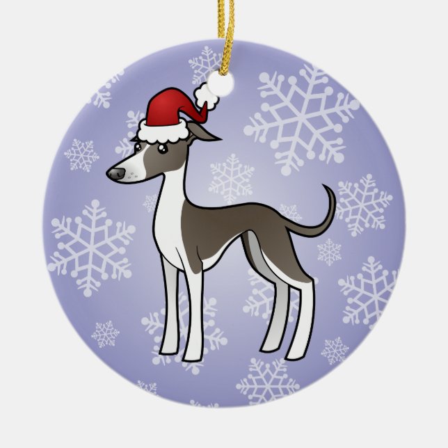 Christmas Greyhound / Whippet / Italian Greyhound Ceramic Ornament (Front)