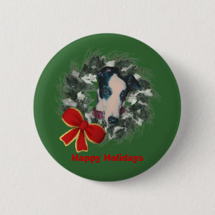 Christmas Greyhound Wreath Bow Holiday Button Pin