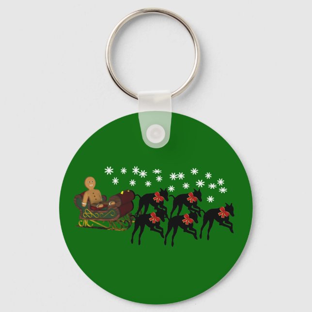 Christmas Greyhounds Sleigh Holiday Keychain (Front)