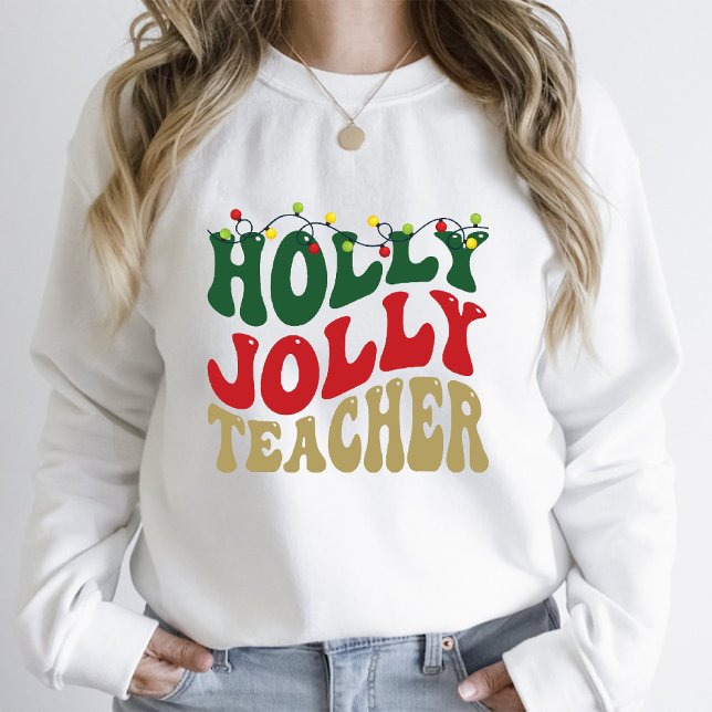 Christmas Groovy Holly Jolly Teacher White T-Shirt (Christmas Groovy Holly Jolly Teacher White T-Shirt)