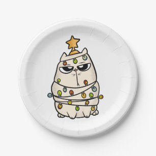 Christmas grumpy cat paper plate