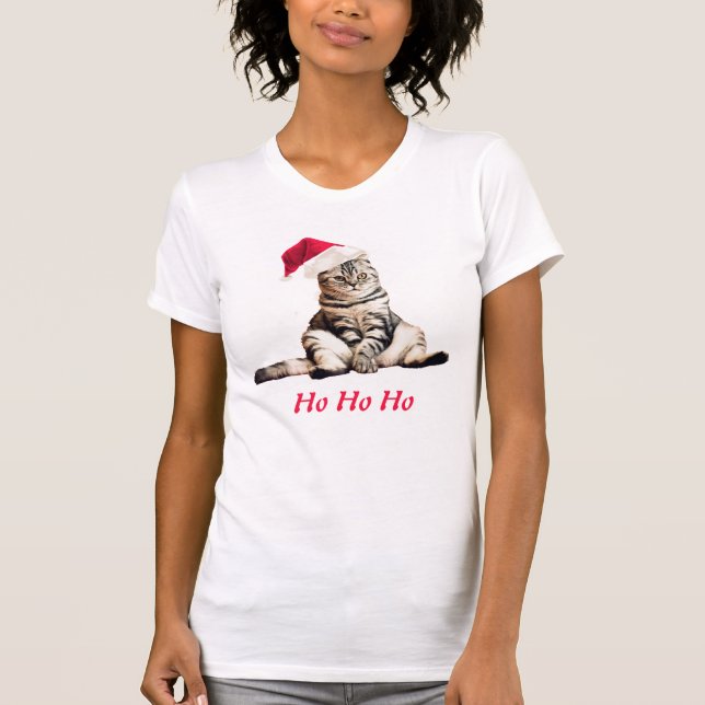 Christmas Grumpy Kitty Cat Ho Ho Ho Custom Text T-Shirt (Front)