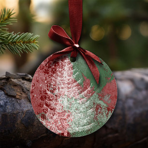 Christmas Grunge Red Green and White XMas Tree Ceramic Ornament