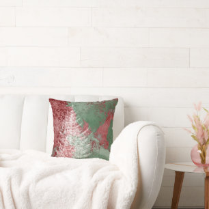 Christmas Grunge   Red Green and White XMas Tree Throw Pillow