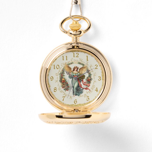 Christmas Guardian Angel Gold Colour Pocket Watch (Front)