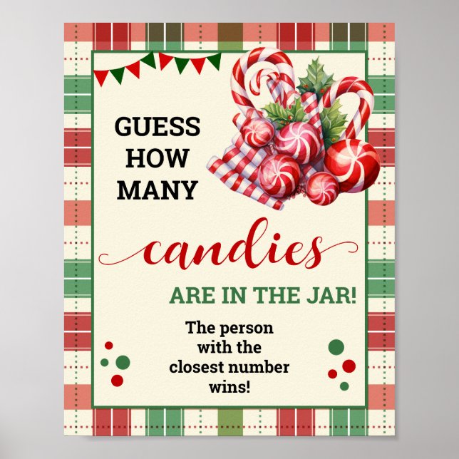 Christmas Guess How Many Candies Game Plaid Sign (Front)