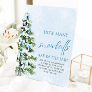 Christmas Guess How Many Snowballs Baby Shower Pedestal Sign