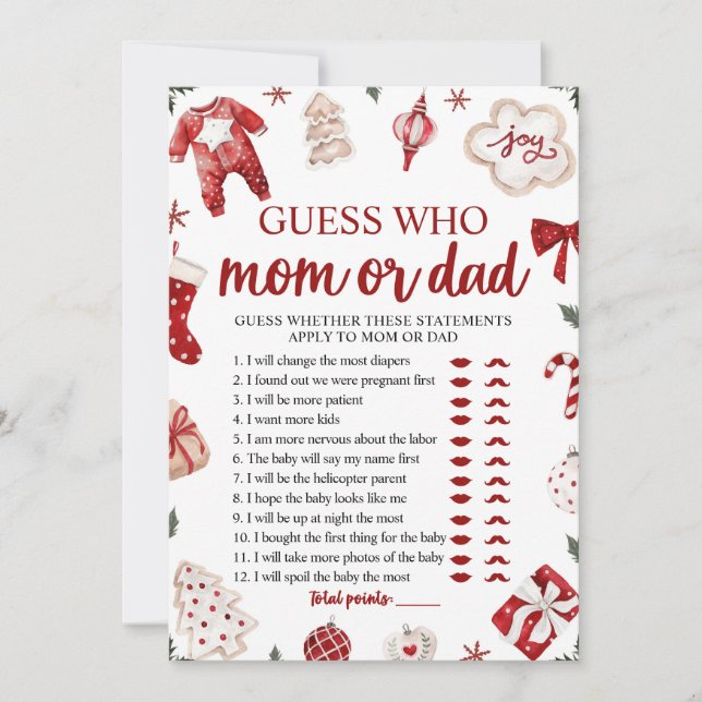 Christmas Guess Who Mom or Dad Baby Shower Game Invitation (Front)