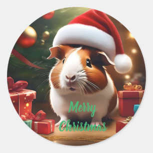 Christmas Guinea Pig, Classic Round Sticker