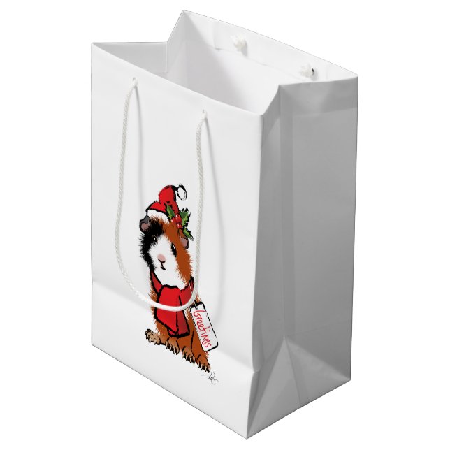 Christmas Guinea Pig Greeting Medium Gift Bag (Front Angled)