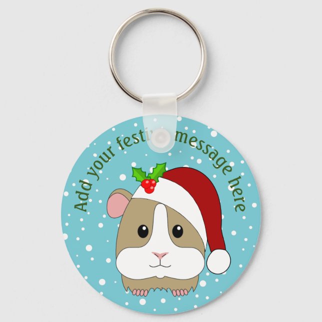 Christmas Guinea Pig In A Santa Hat Personalized Keychain (Front)