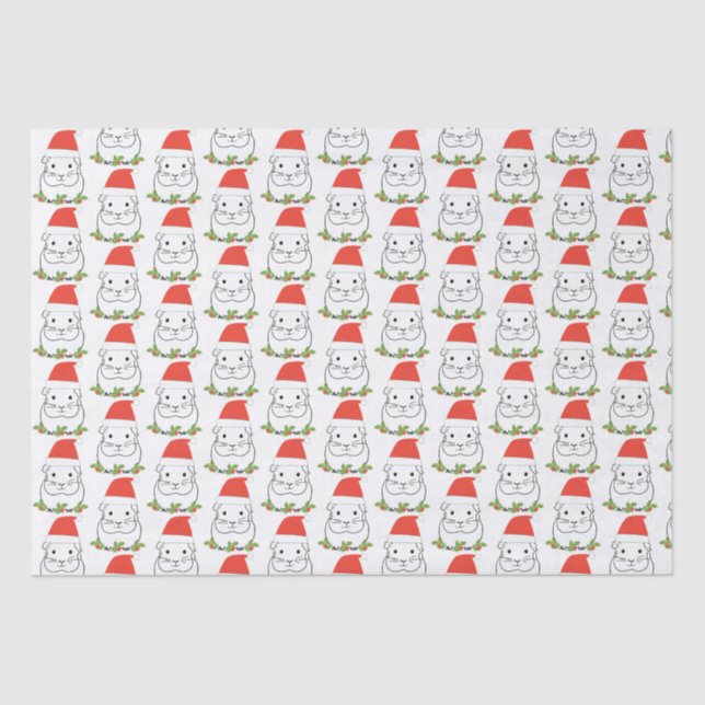 Christmas Guinea Pig in a Santa Hat Tissue Paper (Front)
