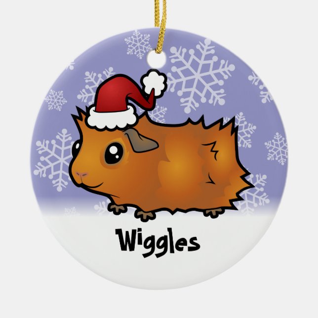 Christmas Guinea Pig (scruffy) (add pets name) Ceramic Ornament (Front)