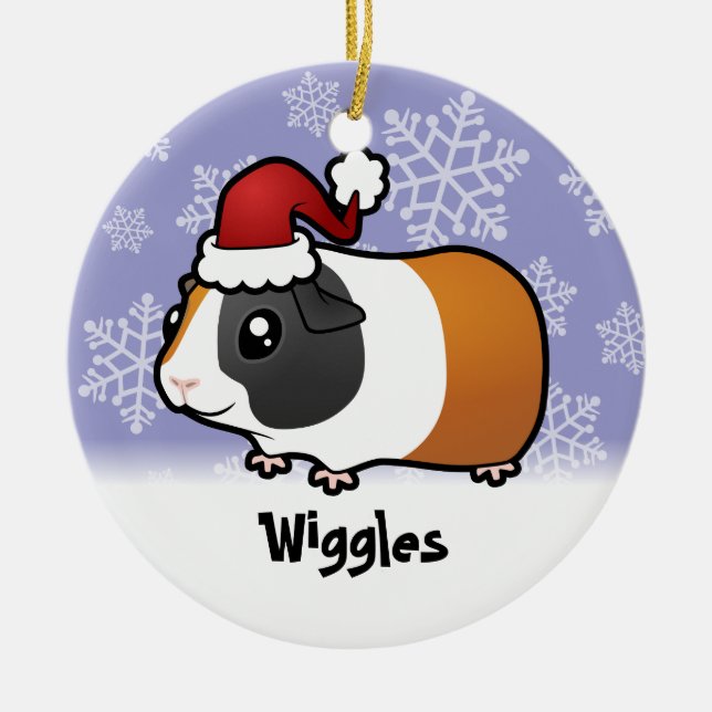 Christmas Guinea Pig (smooth hair) (add name) Ceramic Ornament (Front)
