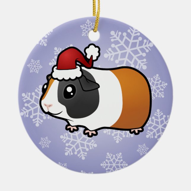 Christmas Guinea Pig (smooth hair) Ceramic Ornament (Front)