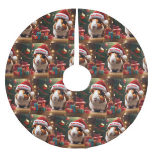 Christmas Guinea Pig Wearing Santa Hat, Brushed Polyester Tree Skirt