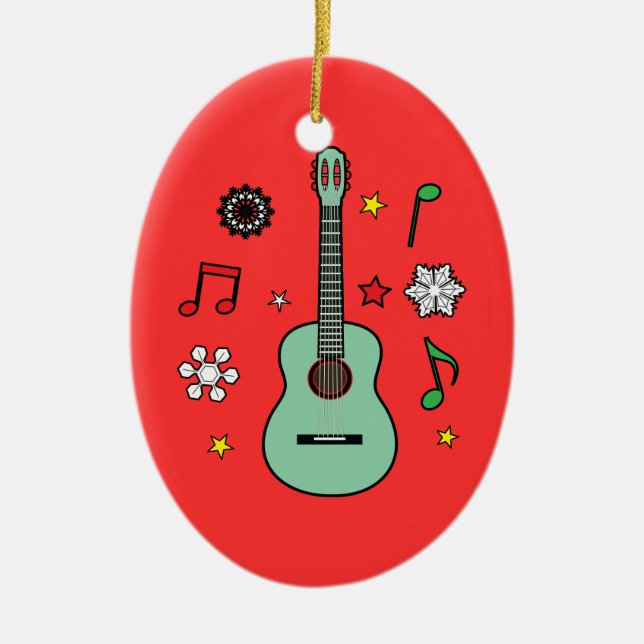 Christmas Guitar Ceramic Ornament (Front)