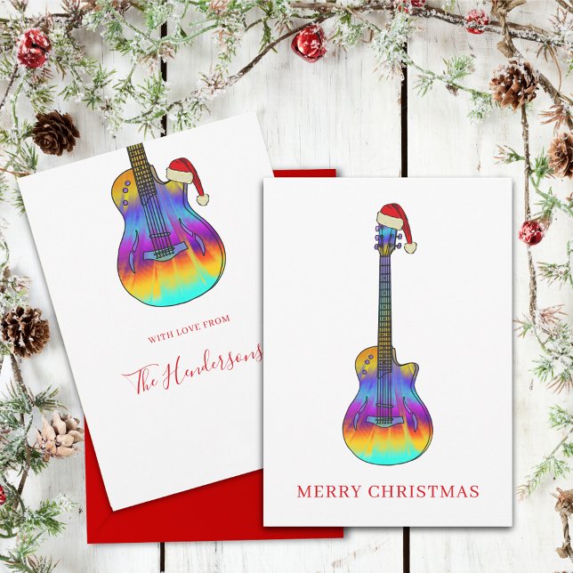 Christmas Guitar cool Psychedelic Holiday Card (Colorful Christmas guitar personalized holiday card For guitarists musicians and music lovers)